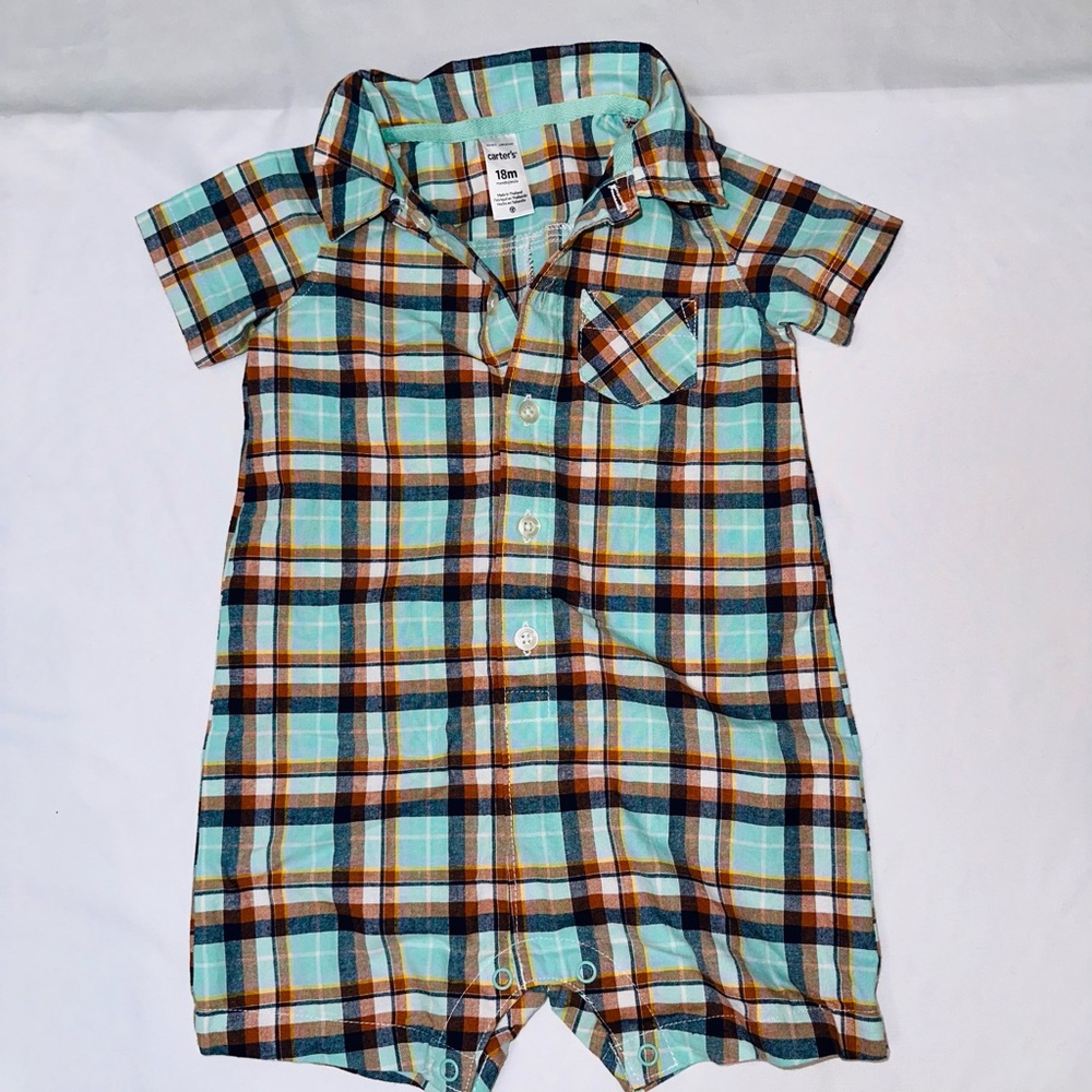 Carter’s Baby Boy Plaid Romper * (B7)